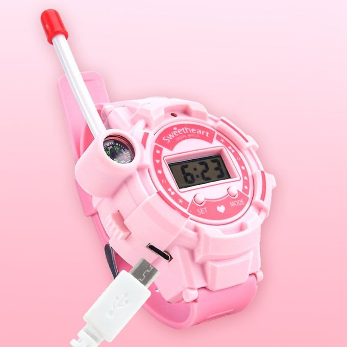 Kids Pink Walkie Talkie Watch with Compass and USB Charging