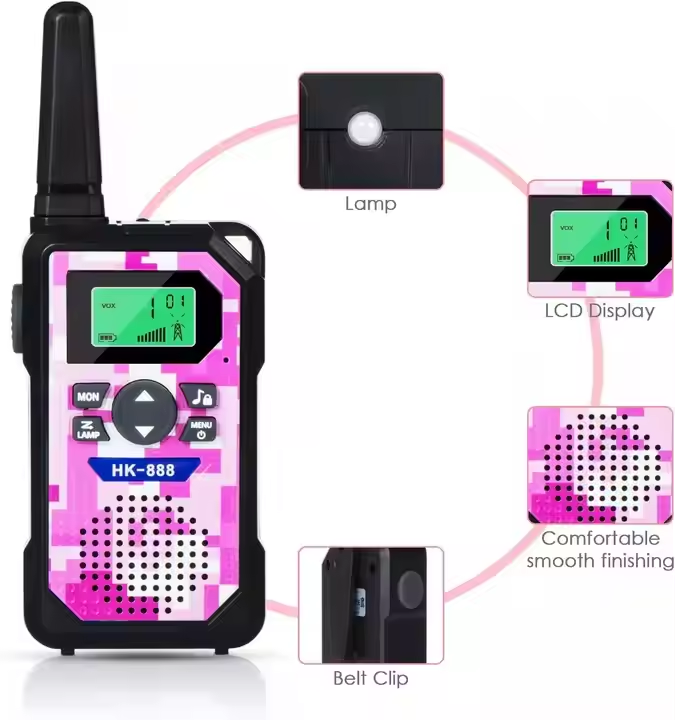 HK-888 Kids Walkie Talkie with Camouflage Design - 22 Channels & LCD Display