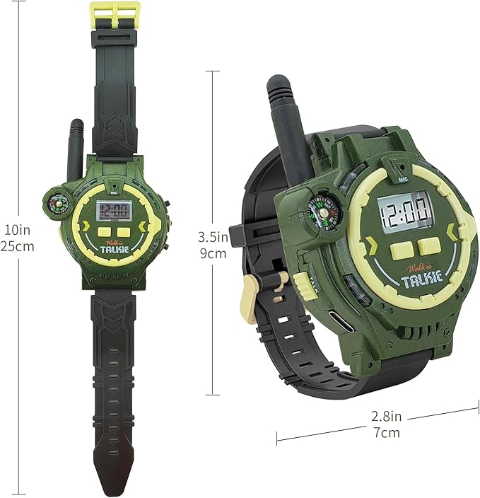 Kids Military Green Walkie Talkie Watch with Compass and Flashlight