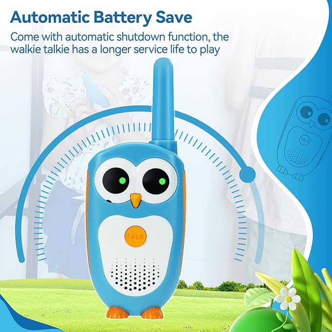 Owl-Themed Kids Walkie Talkie with Automatic Battery Save - 3 Miles Range