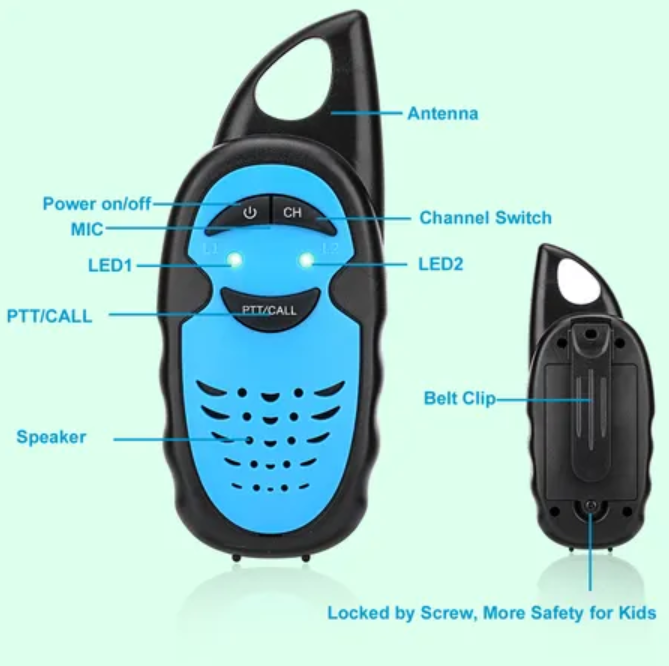Compact Kids Walkie Talkie with Belt Clip and LED Indicator - 3 Miles Range