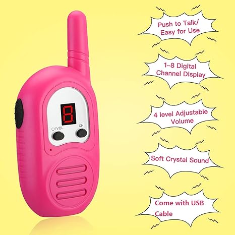 Compact Kids Walkie Talkie with Micro USB Port - 3 Miles Range and LED Display