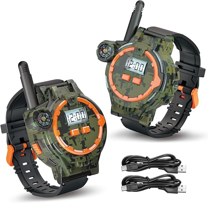Kids Camouflage Walkie Talkie Watch with Compass and USB Charging