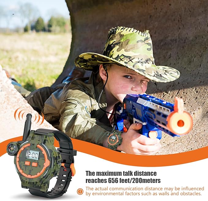 Kids Camouflage Walkie Talkie Watch with Compass and USB Charging