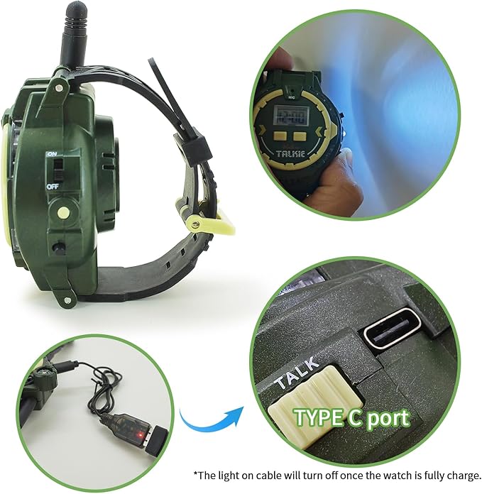 Kids Military Green Walkie Talkie Watch with Compass and Flashlight