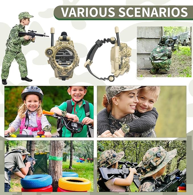 Kids Camouflage Walkie Talkie Watch with Compass and Flashlight