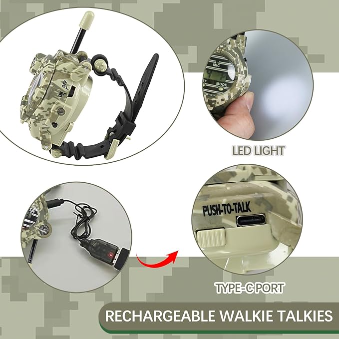 Kids Camouflage Walkie Talkie Watch with Compass and Flashlight