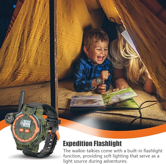 Kids Camouflage Walkie Talkie Watch with Compass and USB Charging