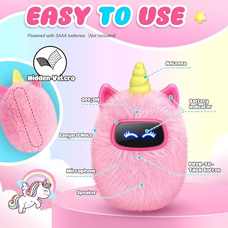 Upgraded Unicorn Kids Walkie Talkie with Glowing Eyes and Stable Signal - 3 Miles Range