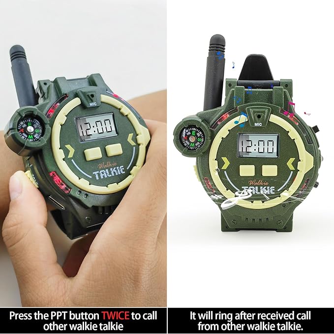 Kids Military Green Walkie Talkie Watch with Compass and Flashlight