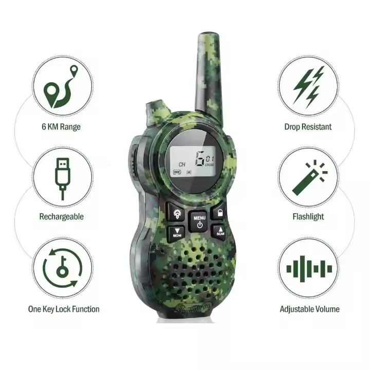 Kids Walkie Talkie with Flashlight and Camouflage Design - Outdoor Adventure Radio