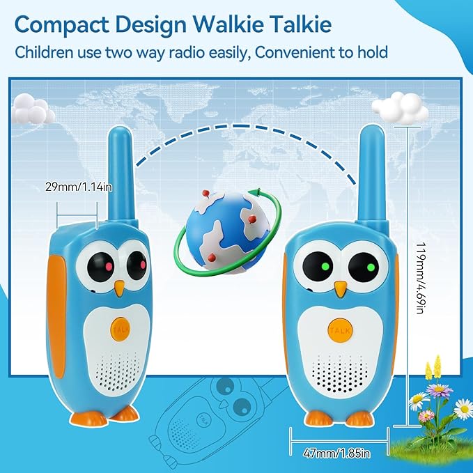 Owl-Themed Kids Walkie Talkie with Automatic Battery Save - 3 Miles Range