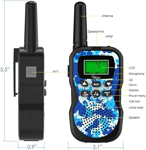 Camouflage Kids Walkie Talkies - 2-Pack with 22 Channels, 99 Subchannels, Noise Reduction, and Flashlight