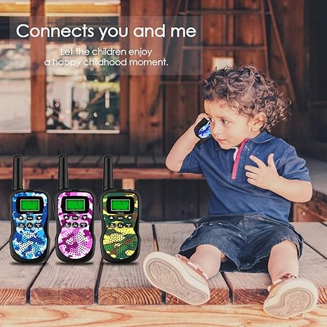 Blue Camouflage Walkie Talkies for Kids - 2-Pack with LCD Display, Built-in Lamp, 22 Channels, and Long Range