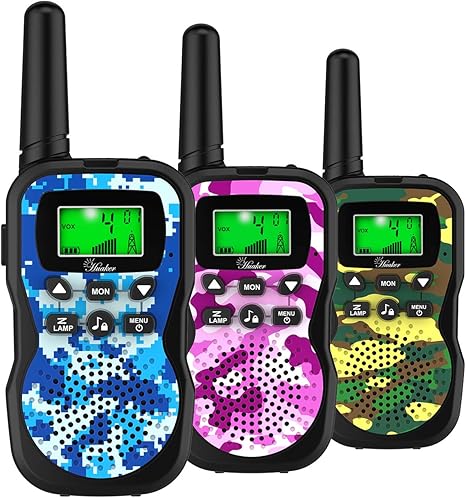 Camouflage Kids Walkie Talkies - 2-Pack with 22 Channels, 99 Subchannels, Noise Reduction, and Flashlight