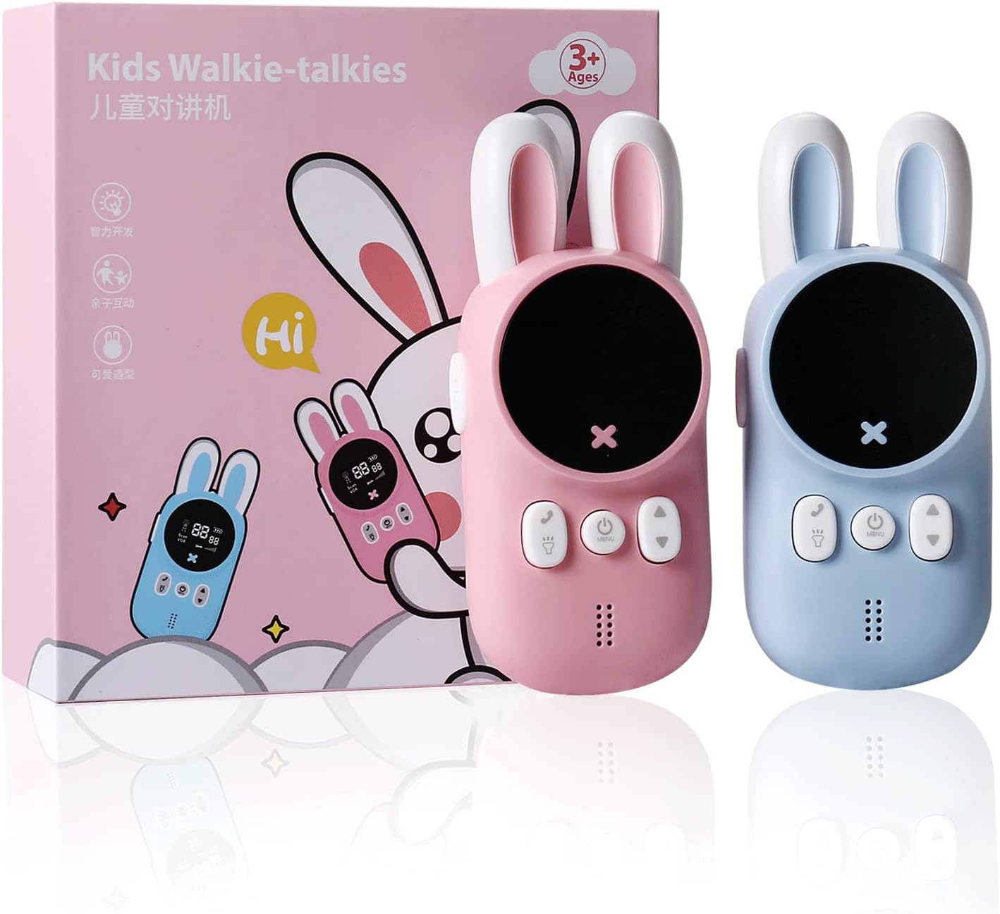Cute Bunny Kids Walkie Talkie - Long Distance Communication 3KM, 22 Channels, Clear Sound for Outdoor Adventures and Family Fun