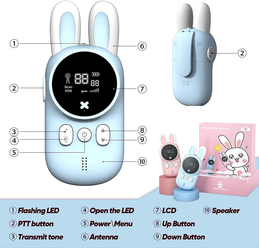 Cute Bunny Kids Walkie Talkie - Long Distance Communication 3KM, 22 Channels, Clear Sound for Outdoor Adventures and Family Fun