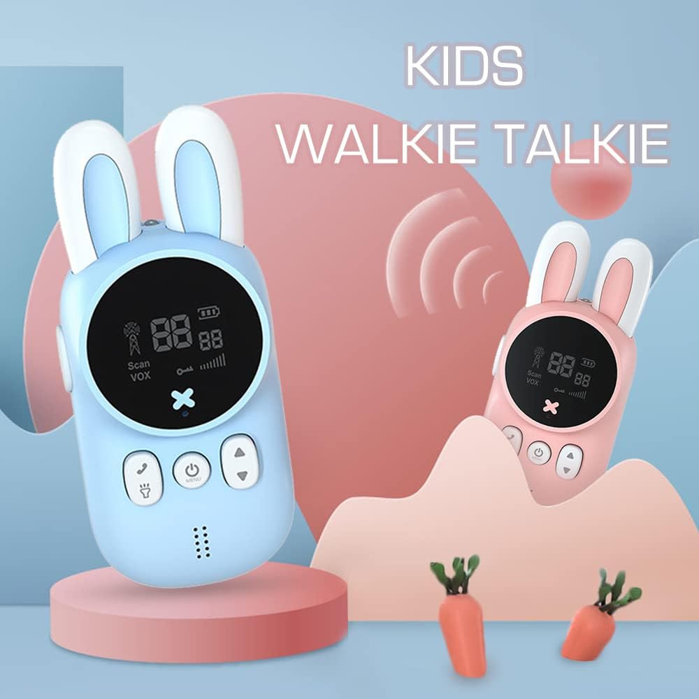 Cute Bunny Kids Walkie Talkie - Long Distance Communication 3KM, 22 Channels, Clear Sound for Outdoor Adventures and Family Fun